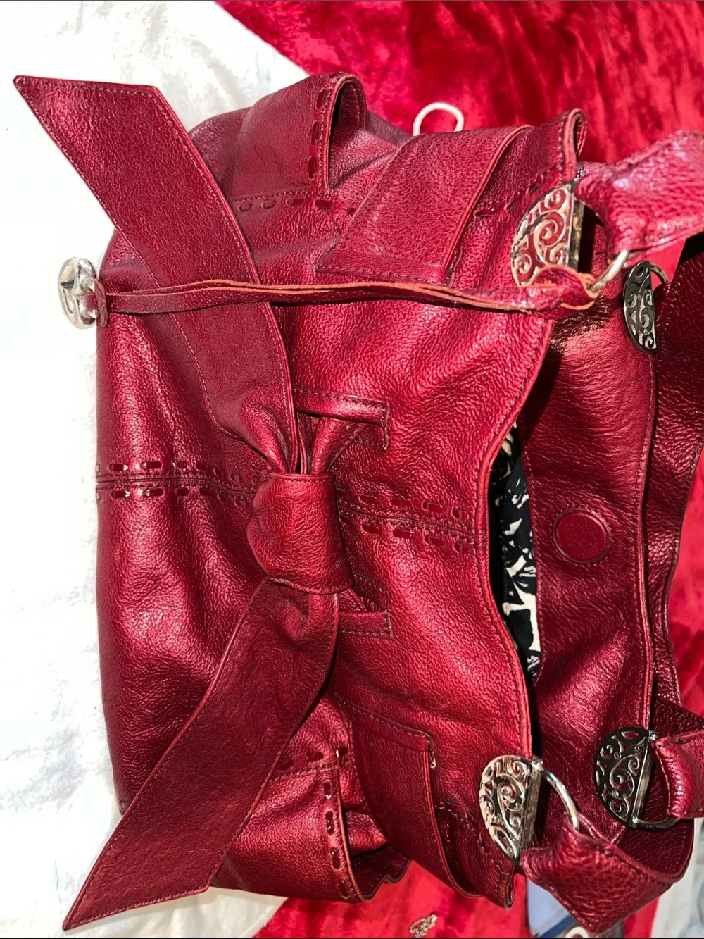 Brighton Red Leather Shoulder Bag with Bow and Heart Charm